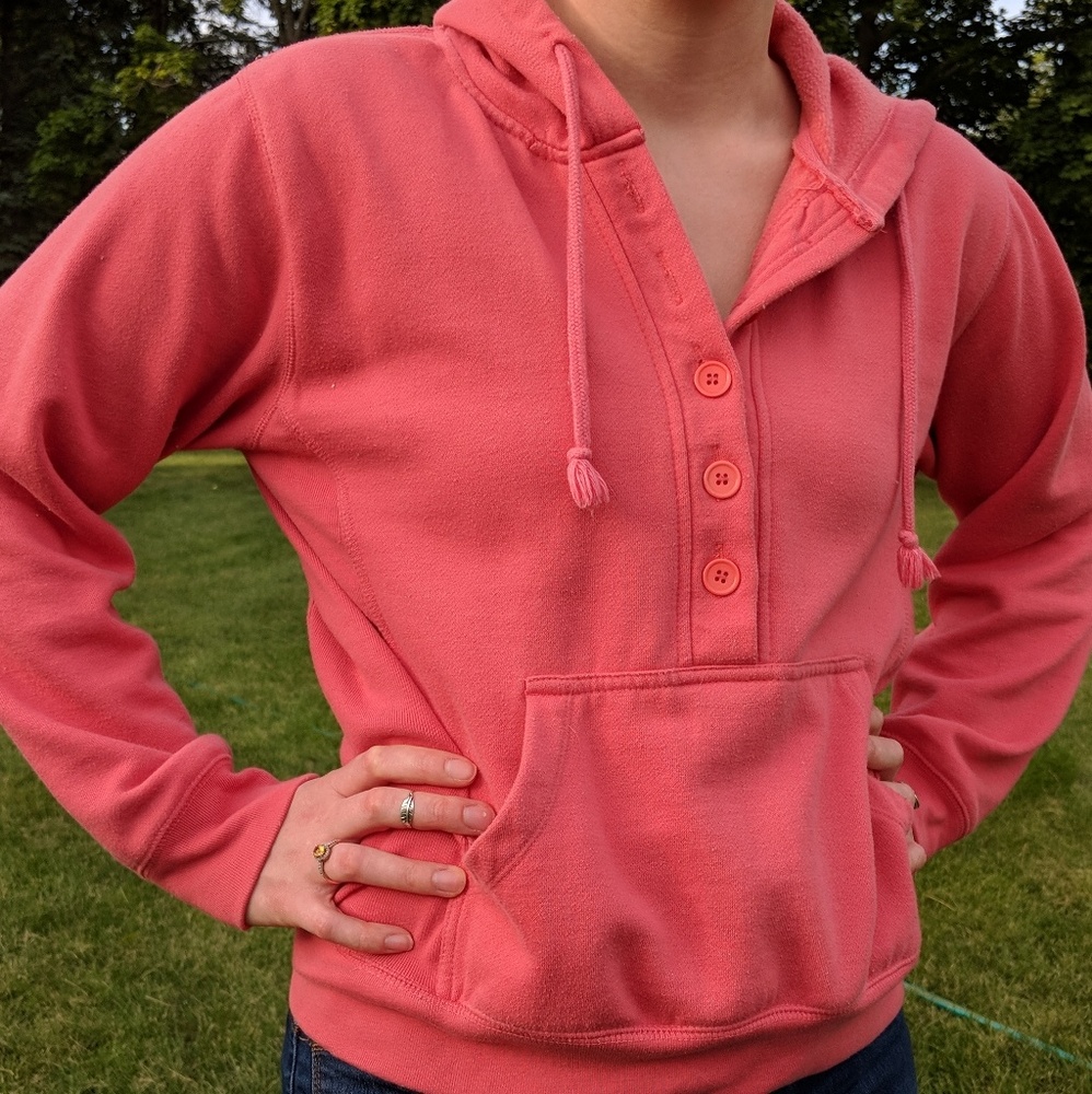 Enza Five Button Pink Hoodie Hooded Sweatshirt